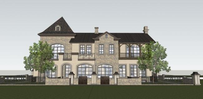 Sketchup别墅模型|双拼别墅，欧式新古典风格