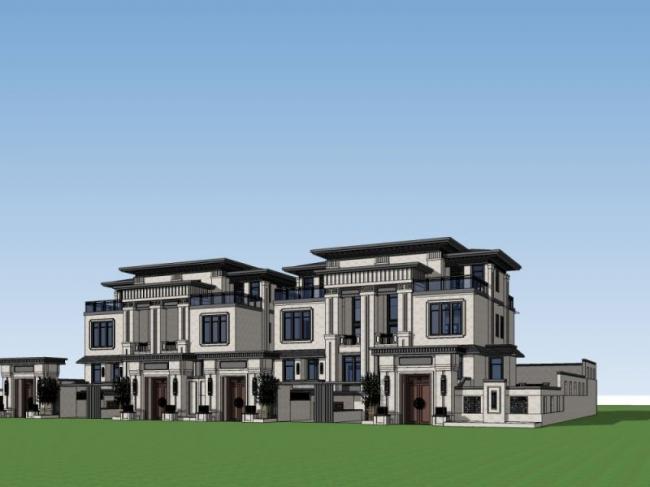 Sketchup别墅模型|联排别墅，中式风格