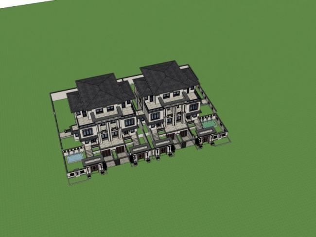 Sketchup别墅模型|联排别墅，中式风格