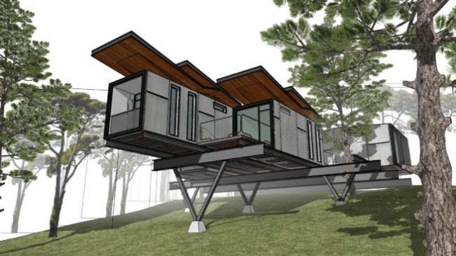 Sketchup别墅模型|集装箱住宅别墅，现代风格