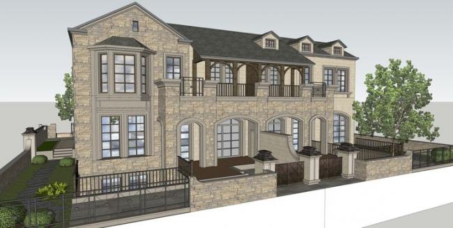 Sketchup别墅模型|双拼别墅，法式古典风格