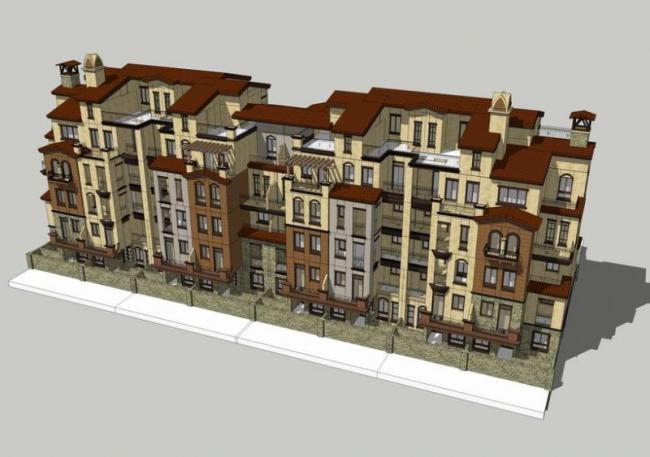 Sketchup别墅模型|叠拼别墅，多层洋房，西班牙风格，古典风格