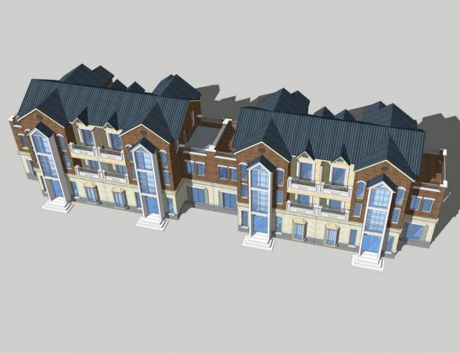 Sketchup别墅模型|联排别墅，英式古典风格