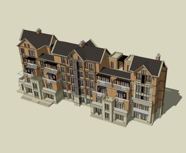 Sketchup别墅模型|叠拼别墅，英式古典风格