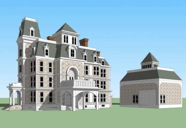 Sketchup别墅模型|叠拼别墅，欧式古典风格，维多利亚风格