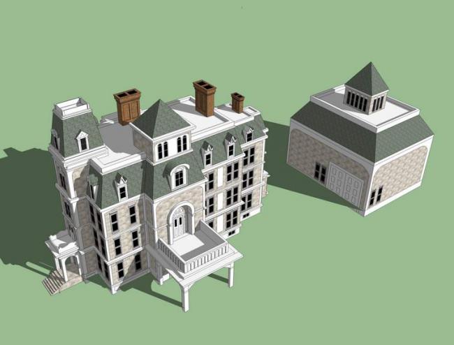 Sketchup别墅模型|叠拼别墅，欧式古典风格，维多利亚风格