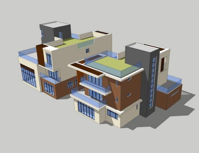 Sketchup别墅模型|独栋别墅，现代风格