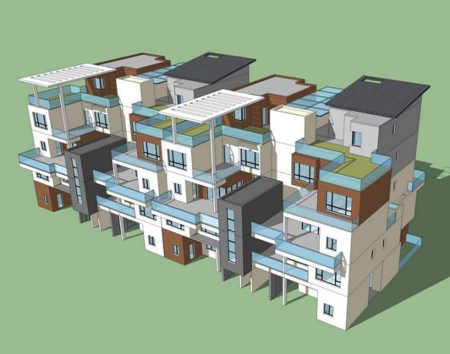Sketchup别墅模型|叠拼别墅，现代风格