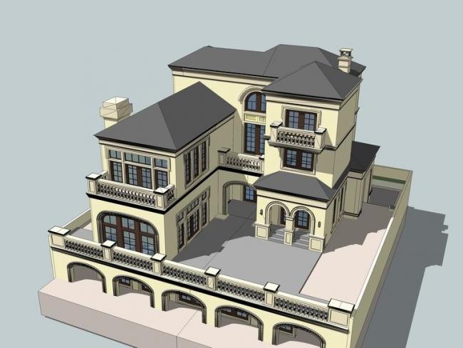 Sketchup别墅模型|叠拼别墅，法式风格，古典风格
