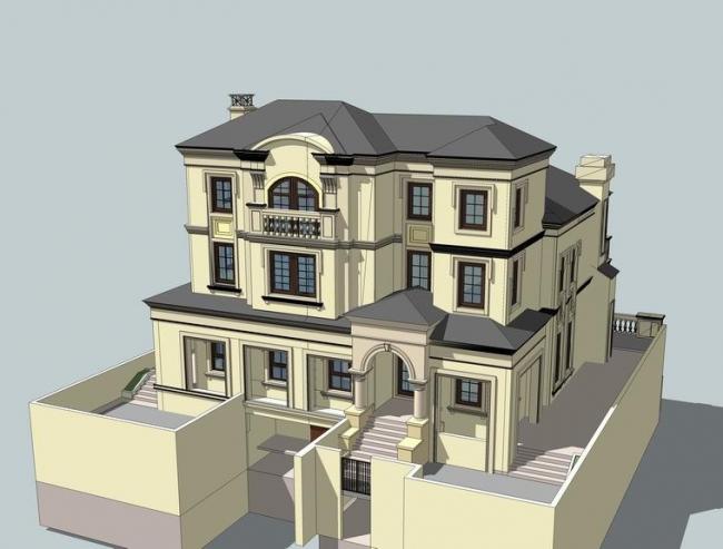 Sketchup别墅模型|叠拼别墅，法式风格，古典风格