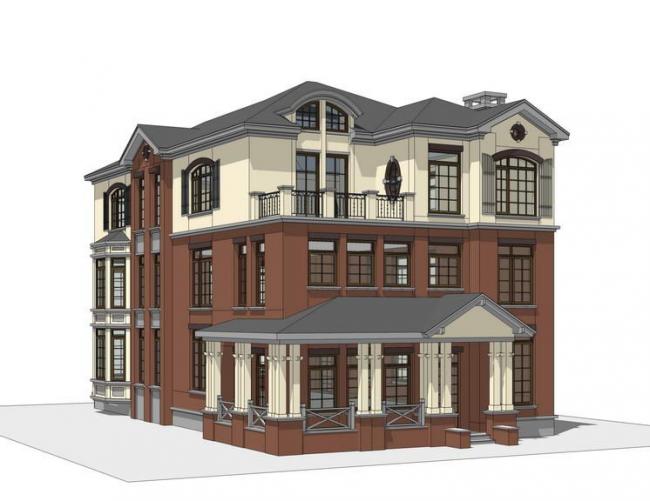 Sketchup别墅模型|独栋别墅，古典风格