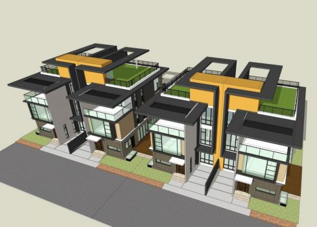 Sketchup别墅模型|双拼别墅，现代风格