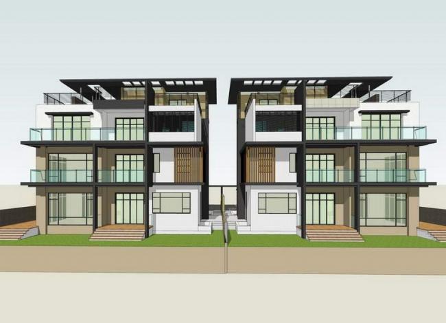 Sketchup别墅模型|双拼别墅，现代风格