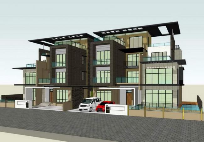 Sketchup别墅模型|双拼别墅，现代风格