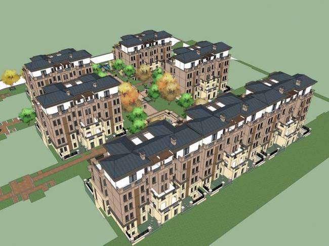 Sketchup别墅模型|联排别墅，古典风格