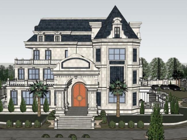 Sketchup别墅模型|叠拼别墅，古典风格