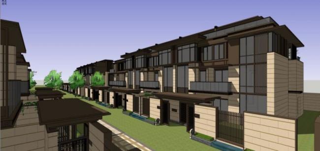 Sketchup别墅模型|联排别墅，花园洋房，新古典风格