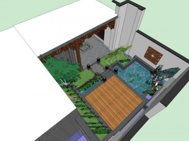 Sketchup别墅模型|别墅院子，新中式风格