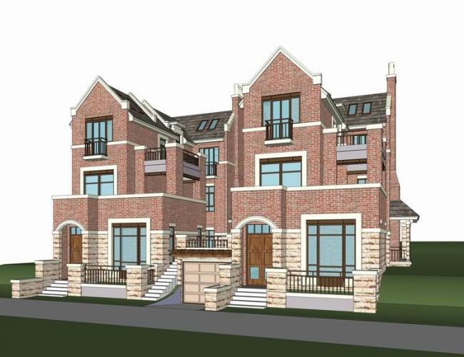 Sketchup别墅模型|双拼别墅，英式风格，古典风格