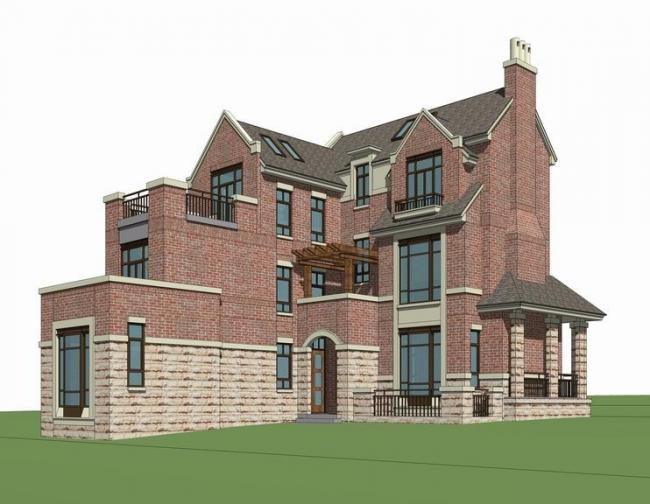 Sketchup别墅模型|L型别墅，叠拼别墅，英式风格，古典风格