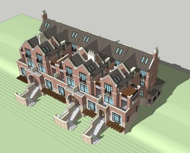 Sketchup别墅模型|联排别墅，英式风格，古典风格