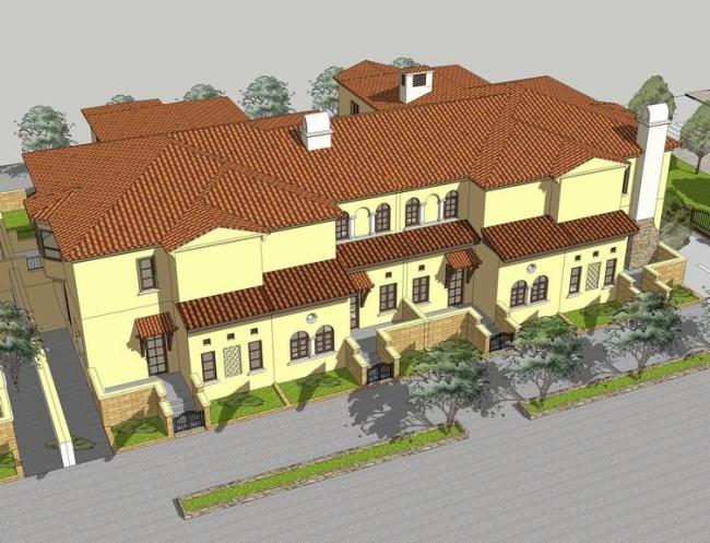 Sketchup别墅模型|双拼别墅，西班牙风格，古典风格
