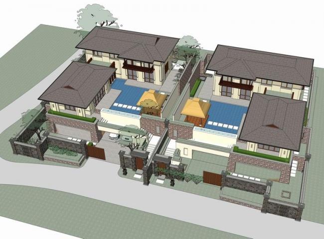 Sketchup别墅模型|傣式别墅，独栋别墅，古典风格