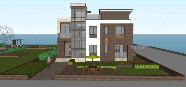 Sketchup别墅模型|多层海景房，独栋别墅，现代风格