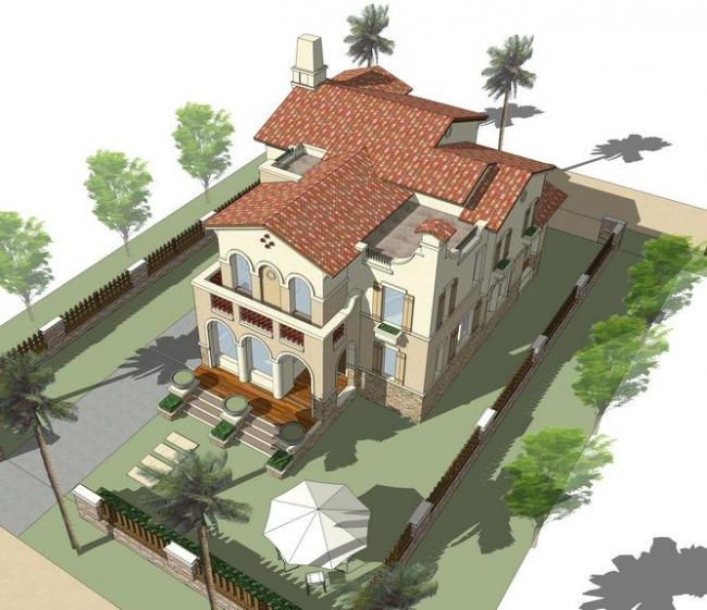 Sketchup别墅模型|独栋别墅，西班牙风格，古典风格