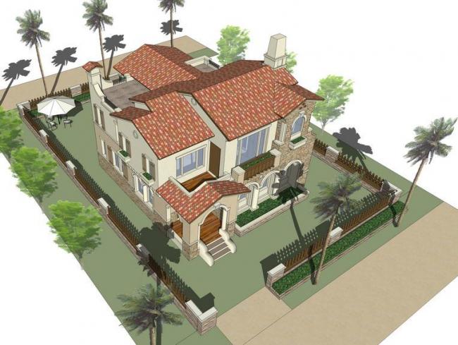 Sketchup别墅模型|独栋别墅，西班牙风格，古典风格