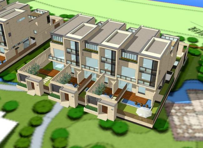 Sketchup别墅模型|联排别墅，现代风格
