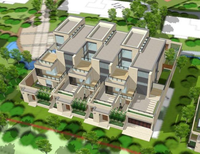 Sketchup别墅模型|联排别墅，现代风格