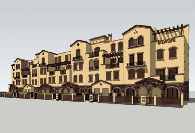 Sketchup别墅模型|联排别墅，古典风格，西班牙风格