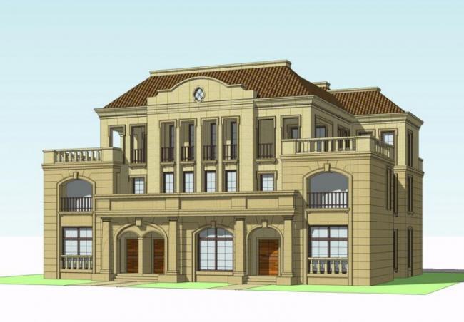 Sketchup别墅模型|双拼别墅，法式风格，古典风格