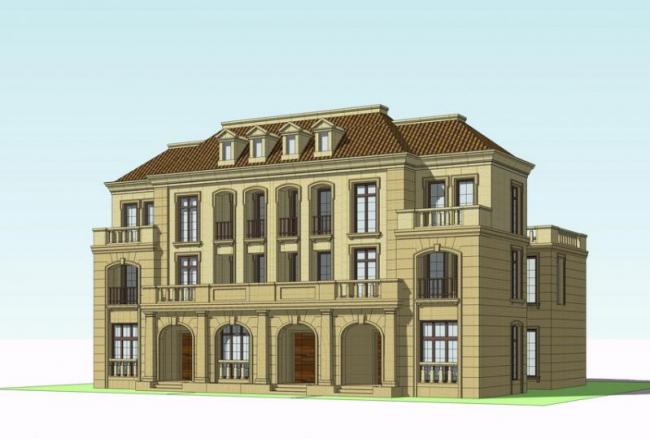 Sketchup别墅模型|双拼别墅，法式风格，古典风格