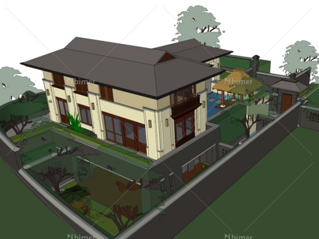 Sketchup别墅模型|独栋别墅，万科，中式风格