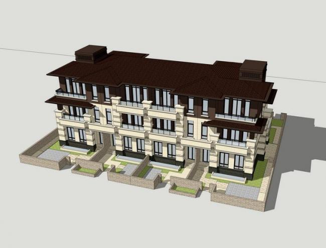 Sketchup别墅模型|联排别墅，法式古典风格