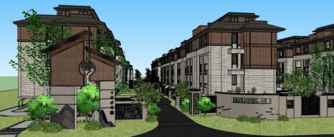 Sketchup别墅模型|联排别墅，新古典风格