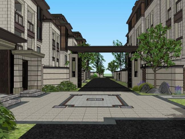 Sketchup别墅模型|联排别墅，新古典风格
