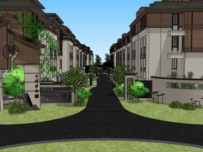 Sketchup别墅模型|联排别墅，新古典风格