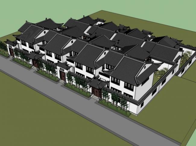 Sketchup别墅模型|合院别墅，中式风格