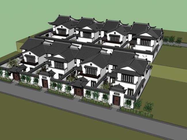 Sketchup别墅模型|合院别墅，中式风格