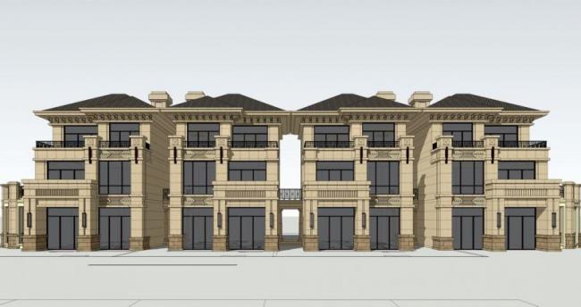 Sketchup别墅模型|联排别墅，叠拼，法式风格，古典风格
