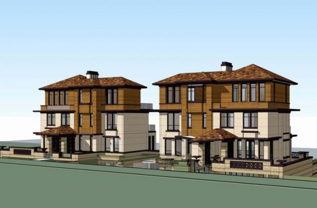Sketchup别墅模型|双拼别墅，叠拼，东南亚风格