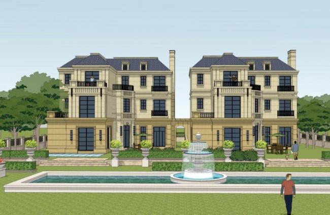 Sketchup别墅模型|双拼，叠拼别墅，法式古典风格