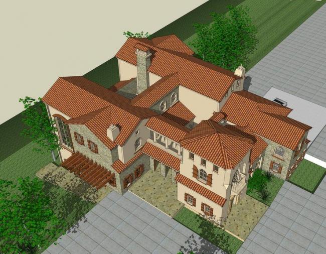 Sketchup别墅模型|独栋别墅，西班牙古典风格