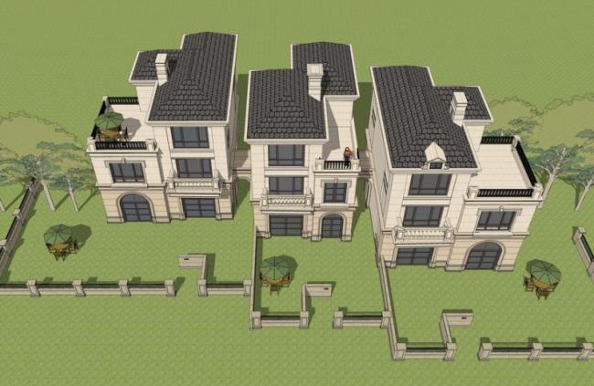 Sketchup别墅模型|独栋别墅，法式风格古典风格