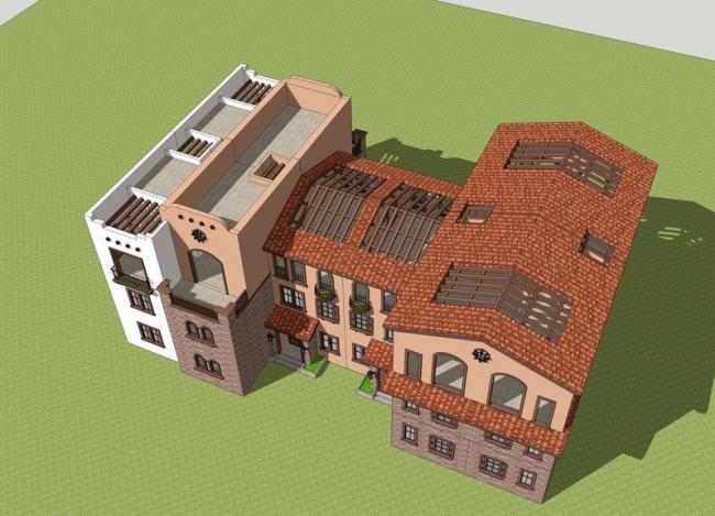 Sketchup别墅模型|联排别墅，西班牙风格，古典风格
