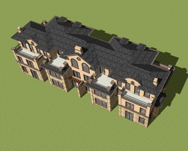 Sketchup别墅模型|联排别墅，法式风格古典风格