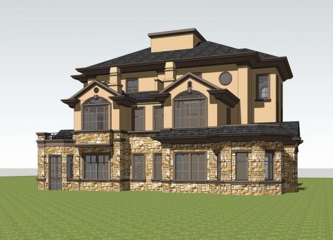 Sketchup别墅模型|双拼别墅，法式古典风格